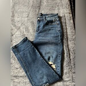 Dark Indigo Skinny Jeans with Knee Distress